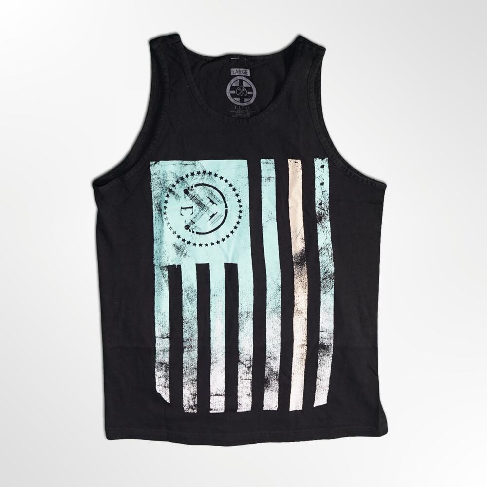CIVIL Men's Black Tank Top Rustic Horizontal Flag - L